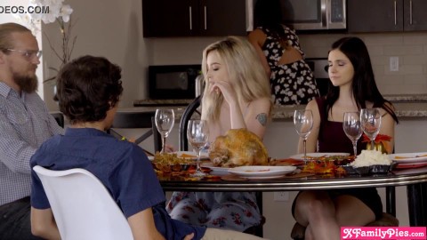 A sex crazed family Thanksgiving dinner with Lexi Lore and Violet Rain porn