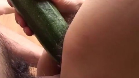 Horny grandma plays with zucchini and cock porn