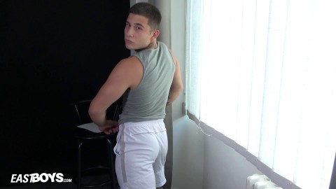 Twink muscle bulk boy flexing with boner