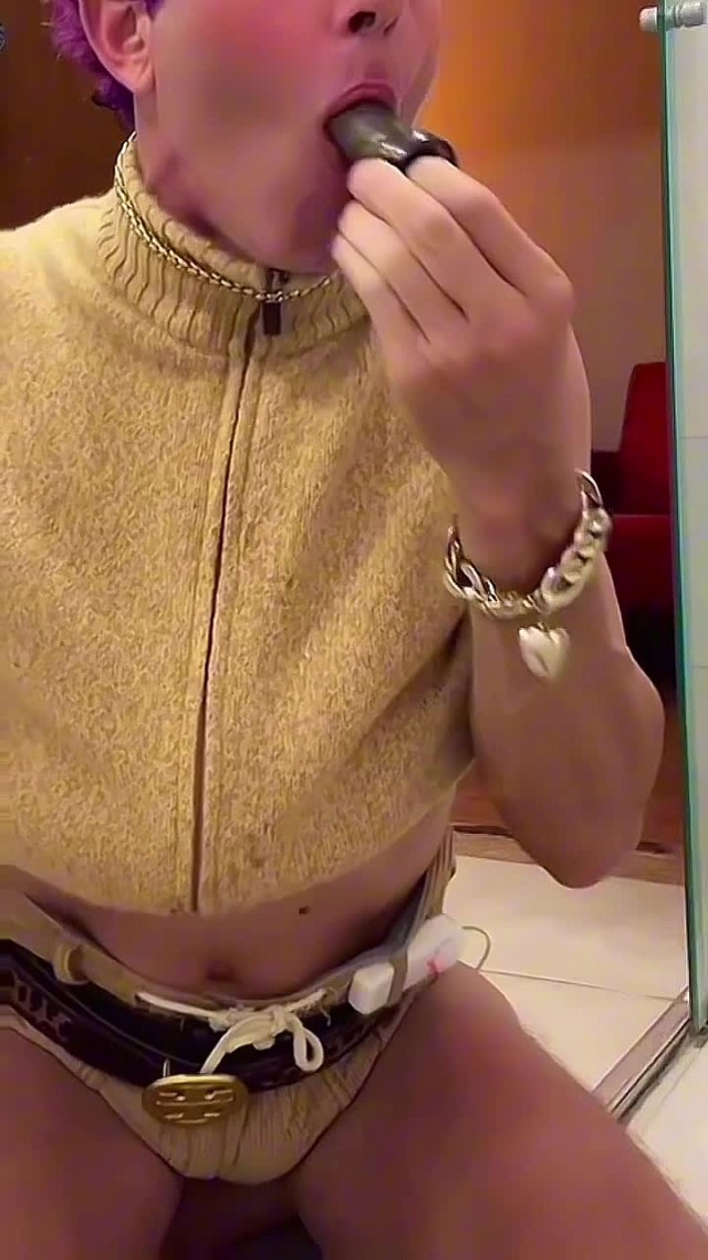 sissy sucks dildo with vibrator in her ass with a lot of desire to be fucked