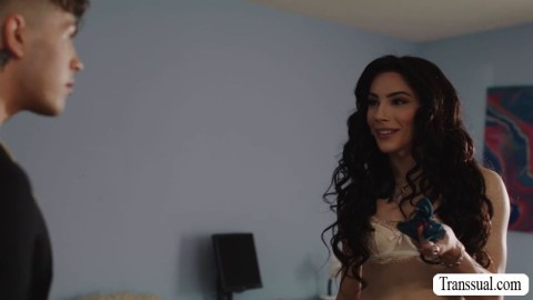 Pervert stepson got lucky and fucks his TS stepmom