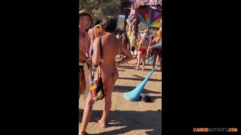 Crazy girl dancing naked at festival