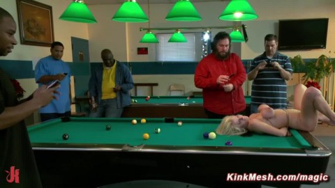 Huge natural tits teen public fucked and groped in a pool bar