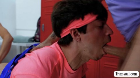 Gym instructor fucks TS client and Twink