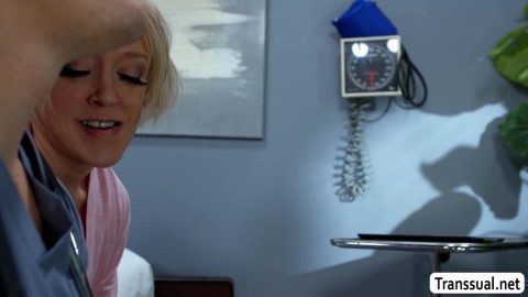 MILF Patient masturbates and fucked by TS and doctor