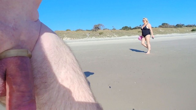 Public erection CFNM flasher on beach for mature