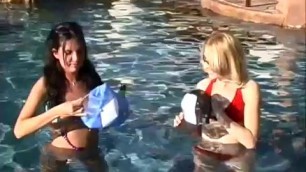 three babes play in the pool then in the shower
