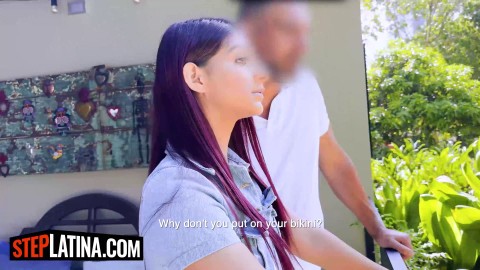 Cute Latina Teen Stepdaughter Rides Big Cock Stepdaddy POV Reverse Cowgirl