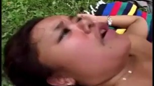 Asian chick got banged in the backyard while her parents were out of town for the weekend sexy pussy