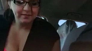Girlfriend in glasses blow job in the car