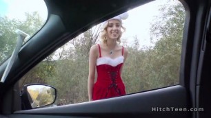 Santa teen hitchhiker bangs stranger outdoor