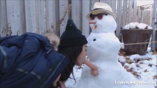 Teen gets fucked by snowman