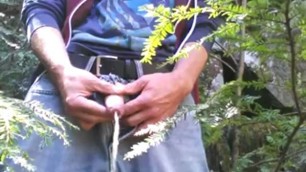 Piss foreskin play jerk off in the forest