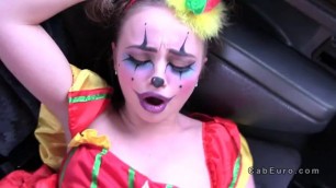 Hot clown got pussy banged in cab Car and gives her a lick