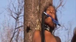 African horny slut Rei loves being pounded outdoors