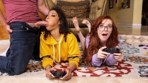 Gamer Girl Threesome Action with Jeni Angel Madi Collins